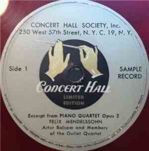 Artur Balsam And Members Of The Guilet Quartet / Concert Hall Symphony Orch ...