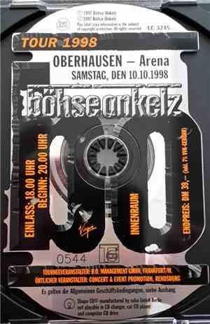 Böhse Onkelz - Entrance Ticket - Tour 1998 - Oberhausen