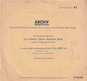 Johann Sebastian Bachs, Edith Picht-Axenfeld - Concerto Nach Italienischem ...